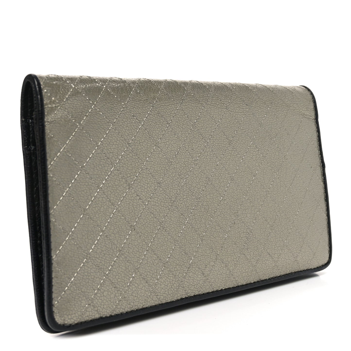 Metallic Calfskin Diamond Embossed Yen Wallet Grey