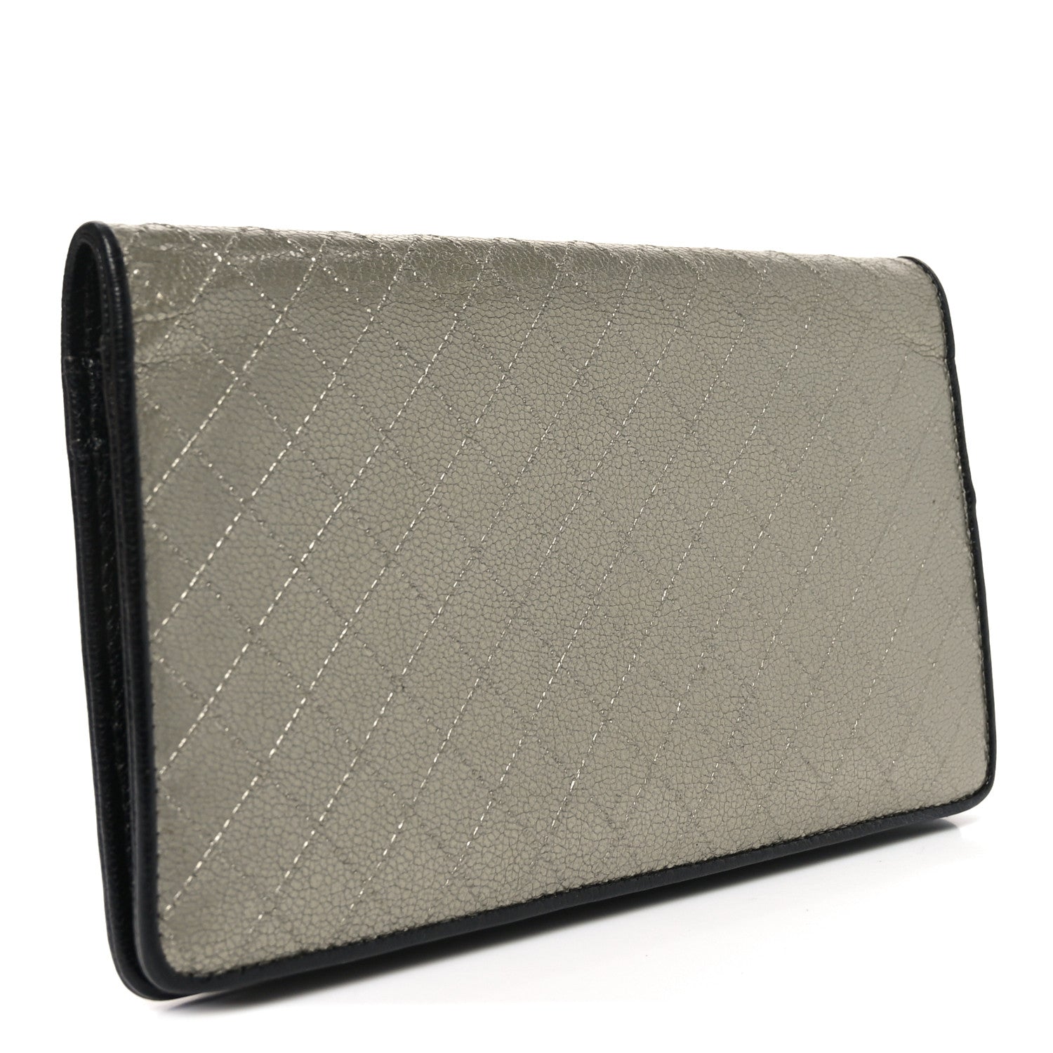 Chanel Metallic Calfskin Diamond Embossed Yen Wallet Grey 3 of 8