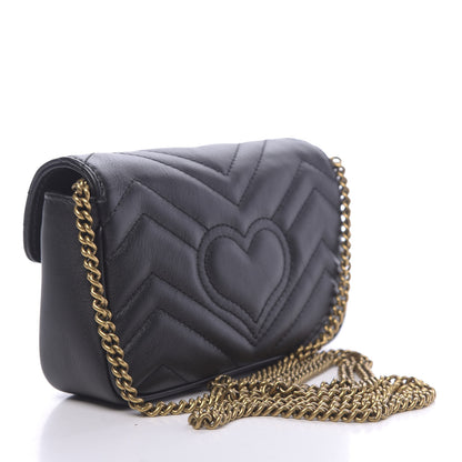 Gucci Calfskin Matelasse Super Mini GG Marmont Shoulder Bag Black 3 of 10
