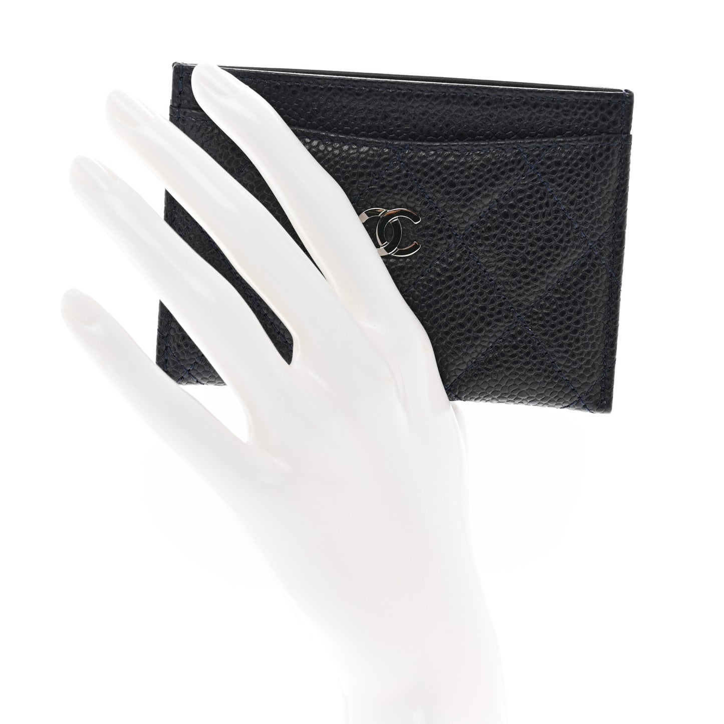 Caviar Quilted Card Holder Navy