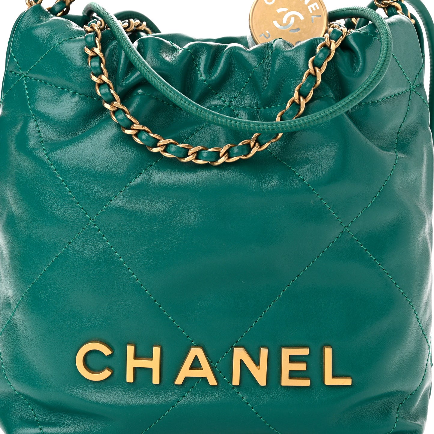 Shiny Calfskin Quilted Mini Chanel 22 Green