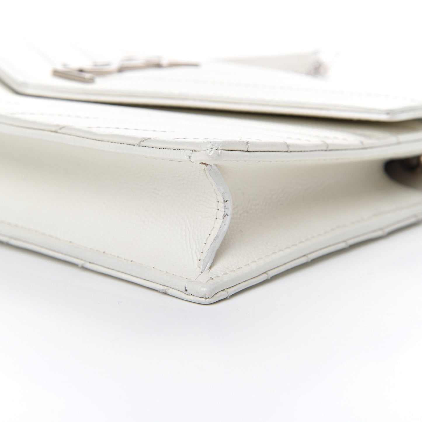 Grain De Poudre Matelasse Chevron Monogram Envelope Chain Wallet Optical White