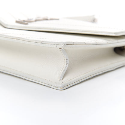 Saint Laurent Grain De Poudre Matelasse Chevron Monogram Envelope Chain Wallet Optical White 10 of 12