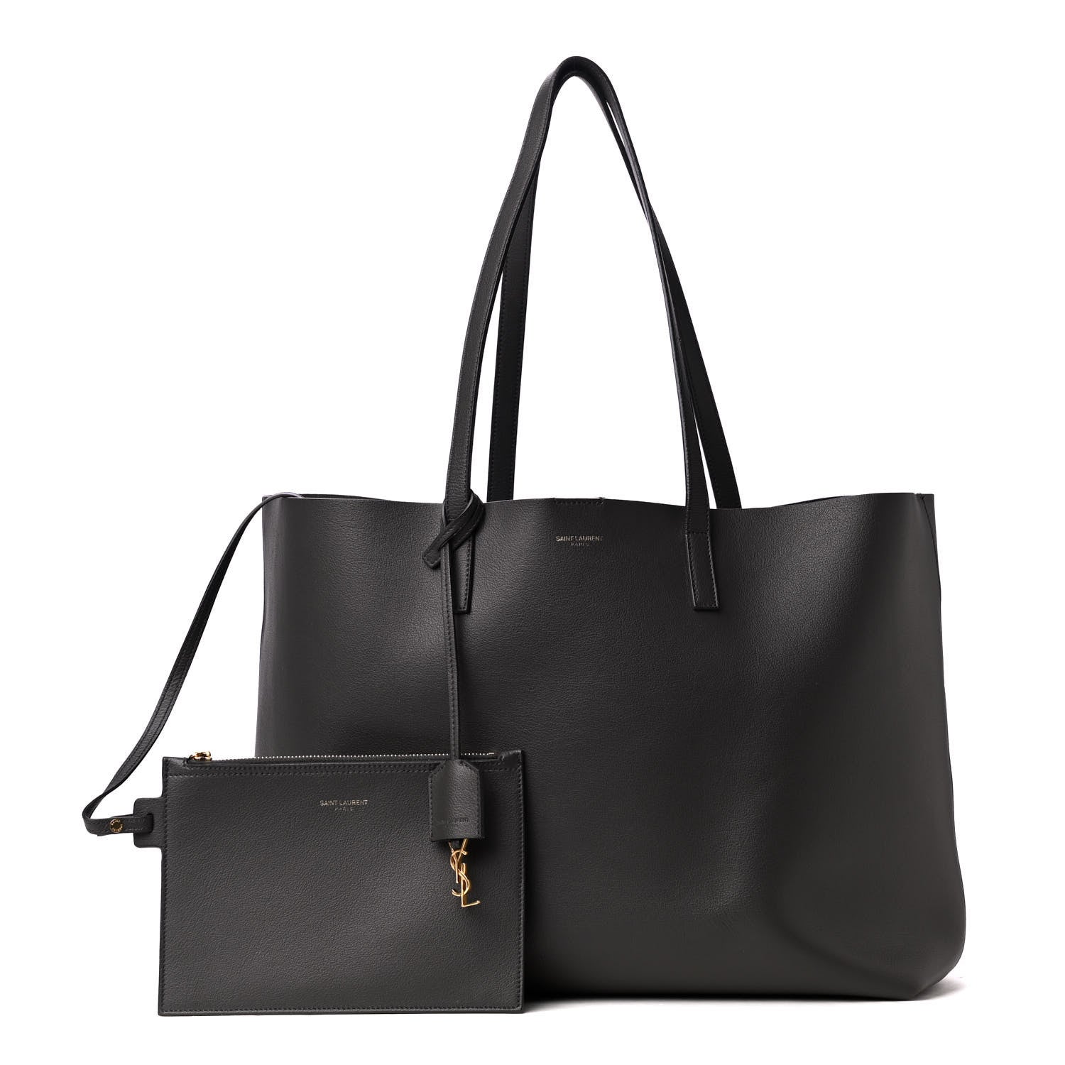 Saint Laurent Calfskin Large Shopping Tote Coal 1 of 5