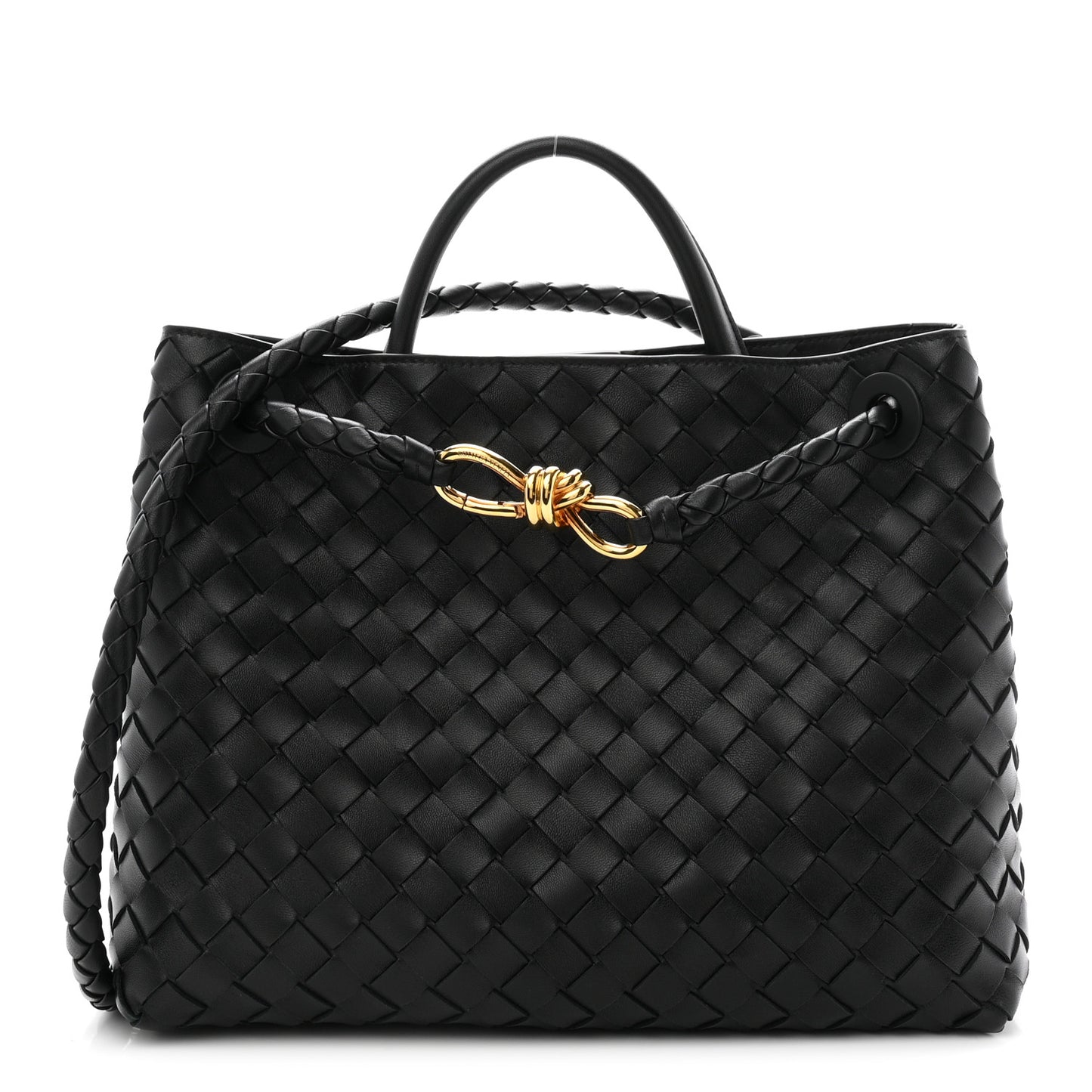 Nappa Intrecciato Medium Andiamo Shoulder Bag Black