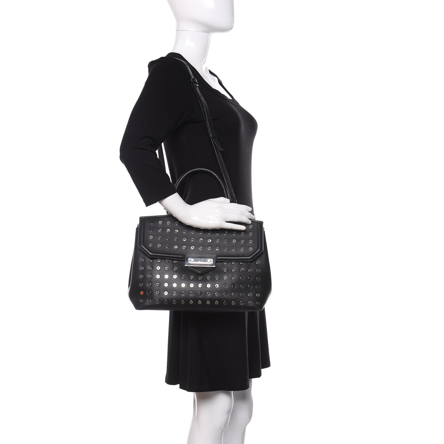 Lambskin Eyelets Marion Tote Black Silver Hardware