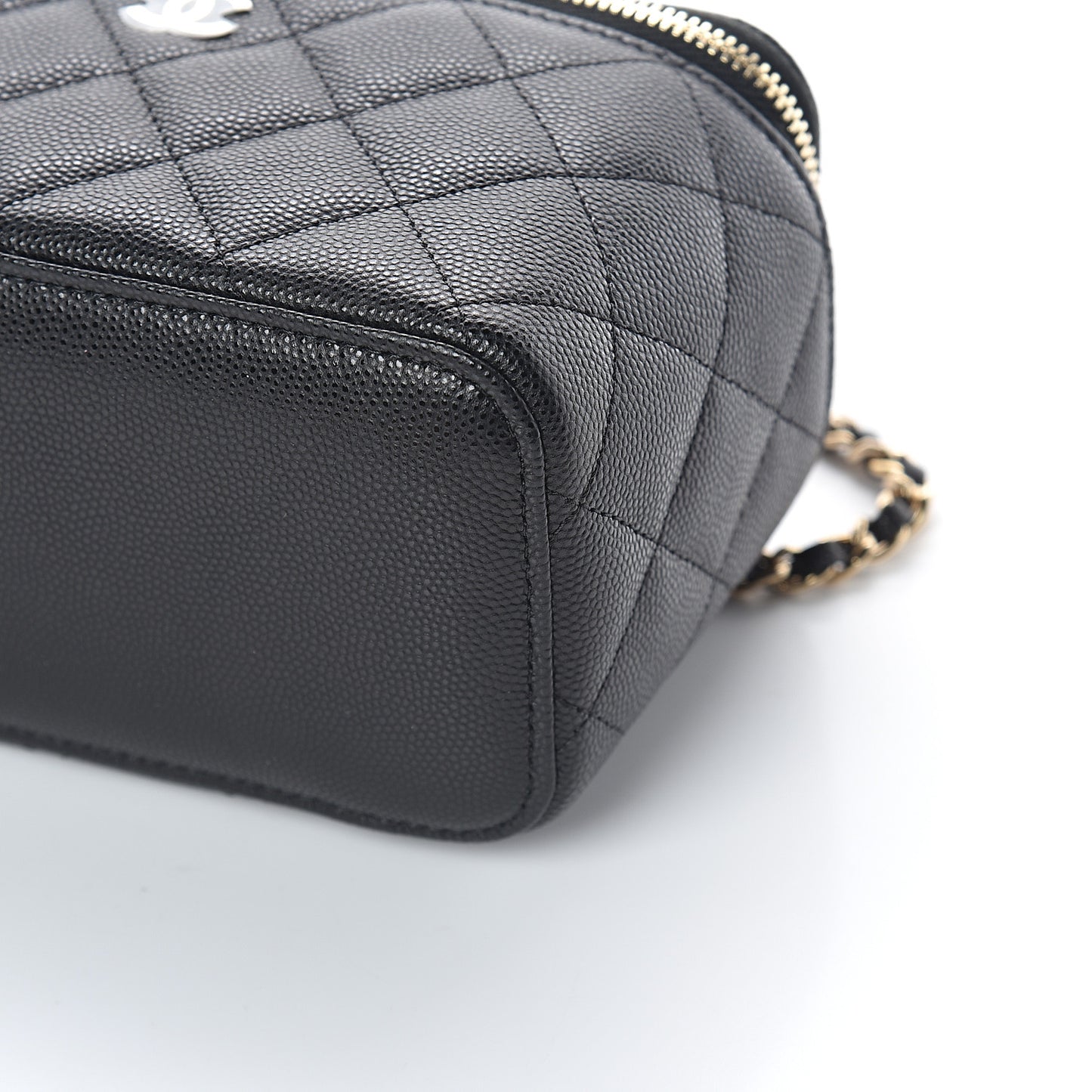 Caviar Quilted Small Vanity Case With Chain Black
