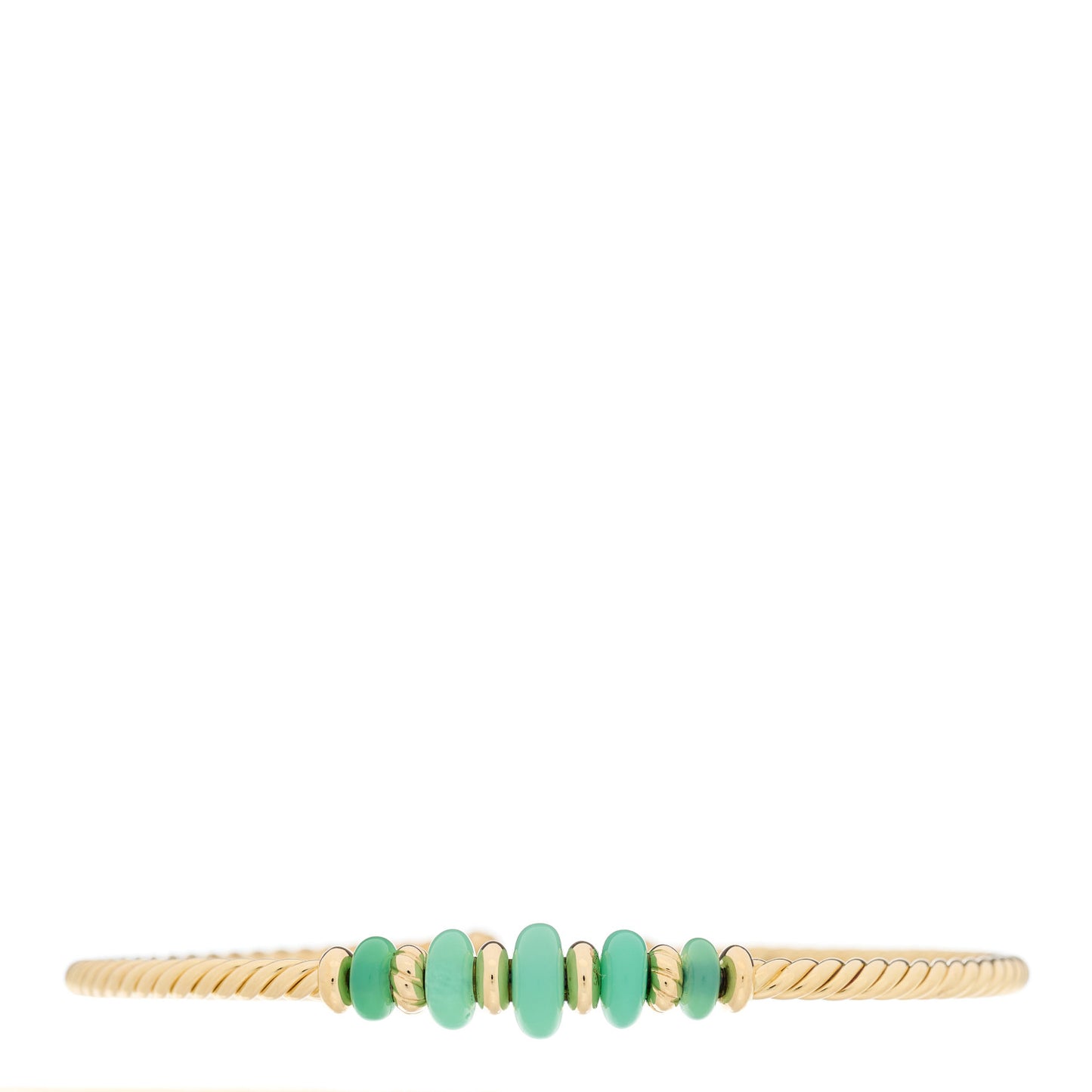 18K Yellow Gold 3mm Chrysoprase Rio Rondelle Cabled Cuff Bracelet