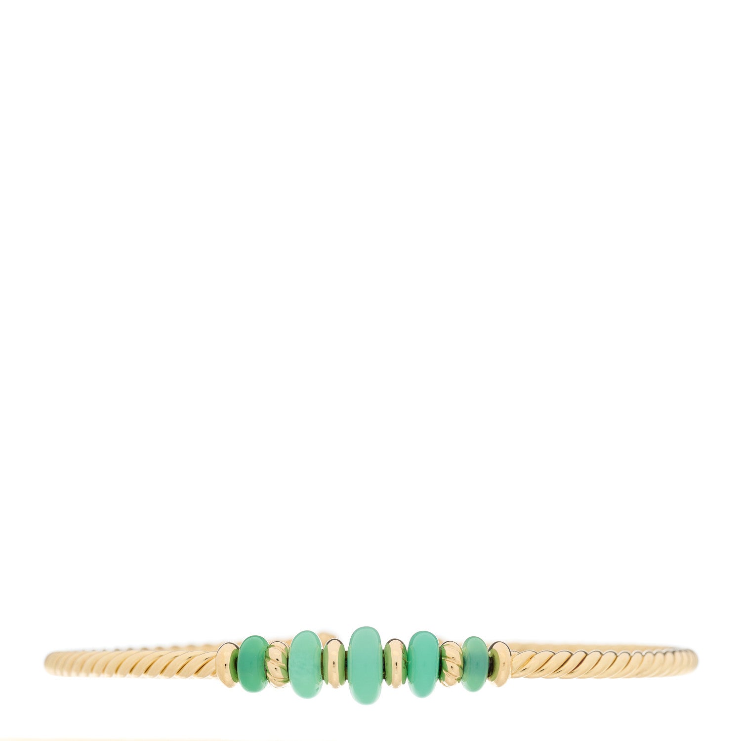 David Yurman 18K Yellow Gold 3mm Chrysoprase Rio Rondelle Cabled Cuff Bracelet 1 of 3