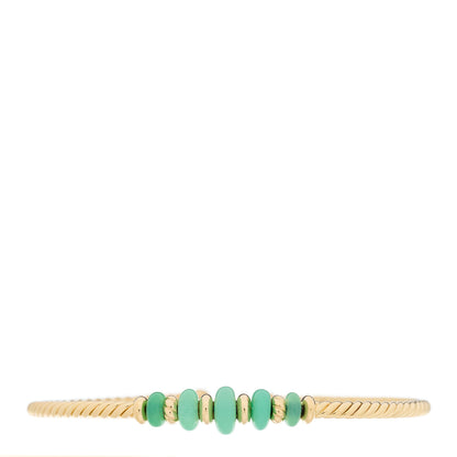 David Yurman 18K Yellow Gold 3mm Chrysoprase Rio Rondelle Cabled Cuff Bracelet 1 of 3