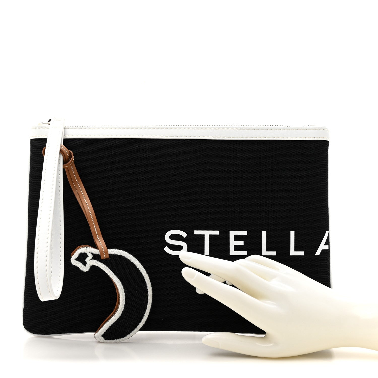 Stella McCartney Bananatex Fabric Logo Clutch Black White 1757291