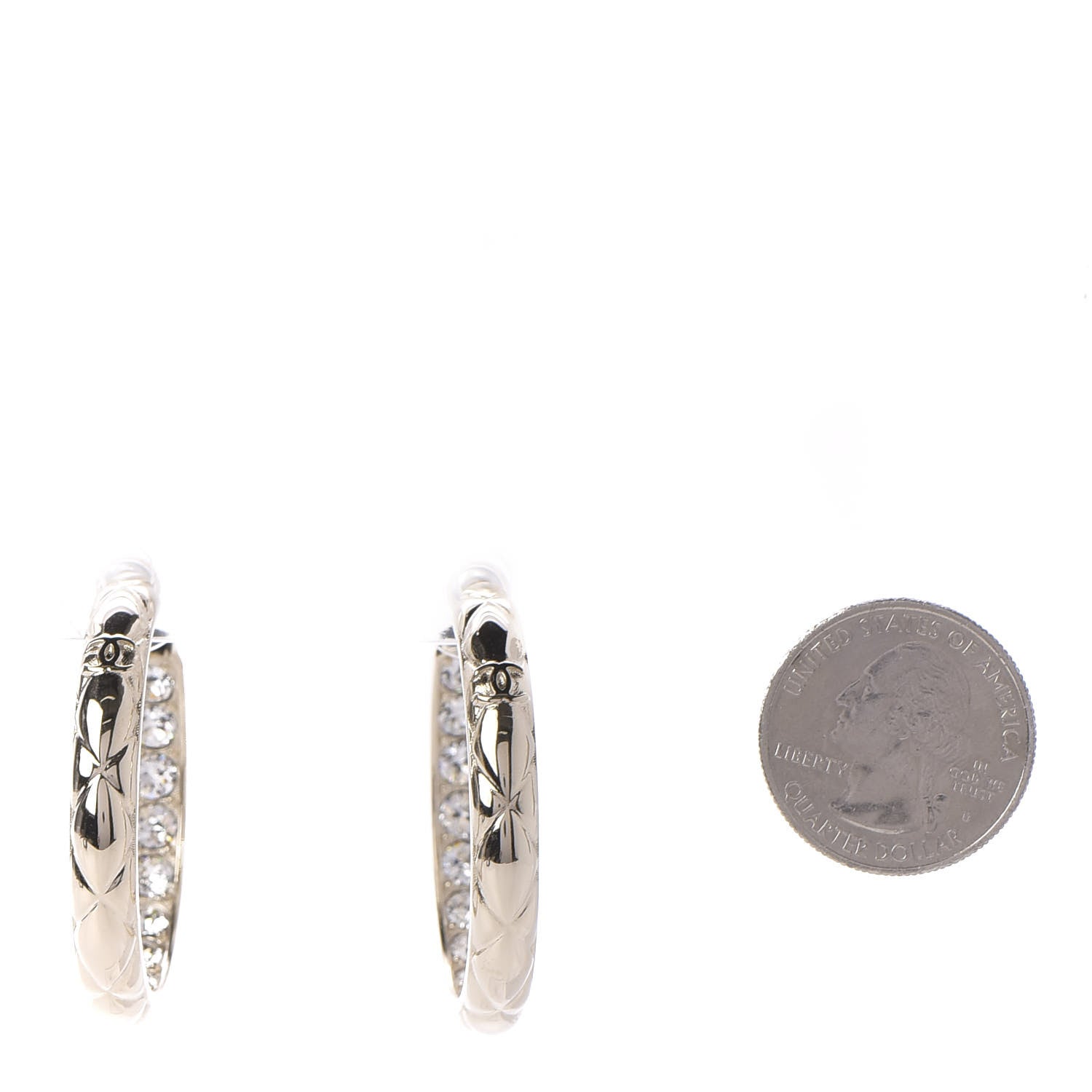 Chanel Crystal Quilted CC Hoop Earrings Gold 2 of 6