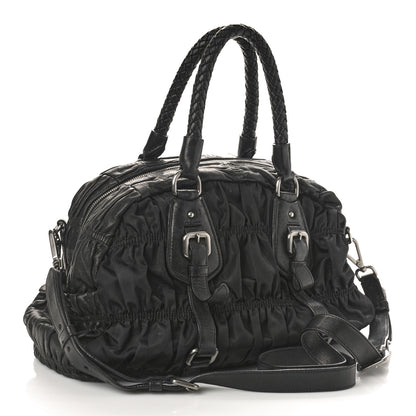 Prada Tessuto Nylon Nappa Braided Gaufre Shopping Satchel Black 2 of 10