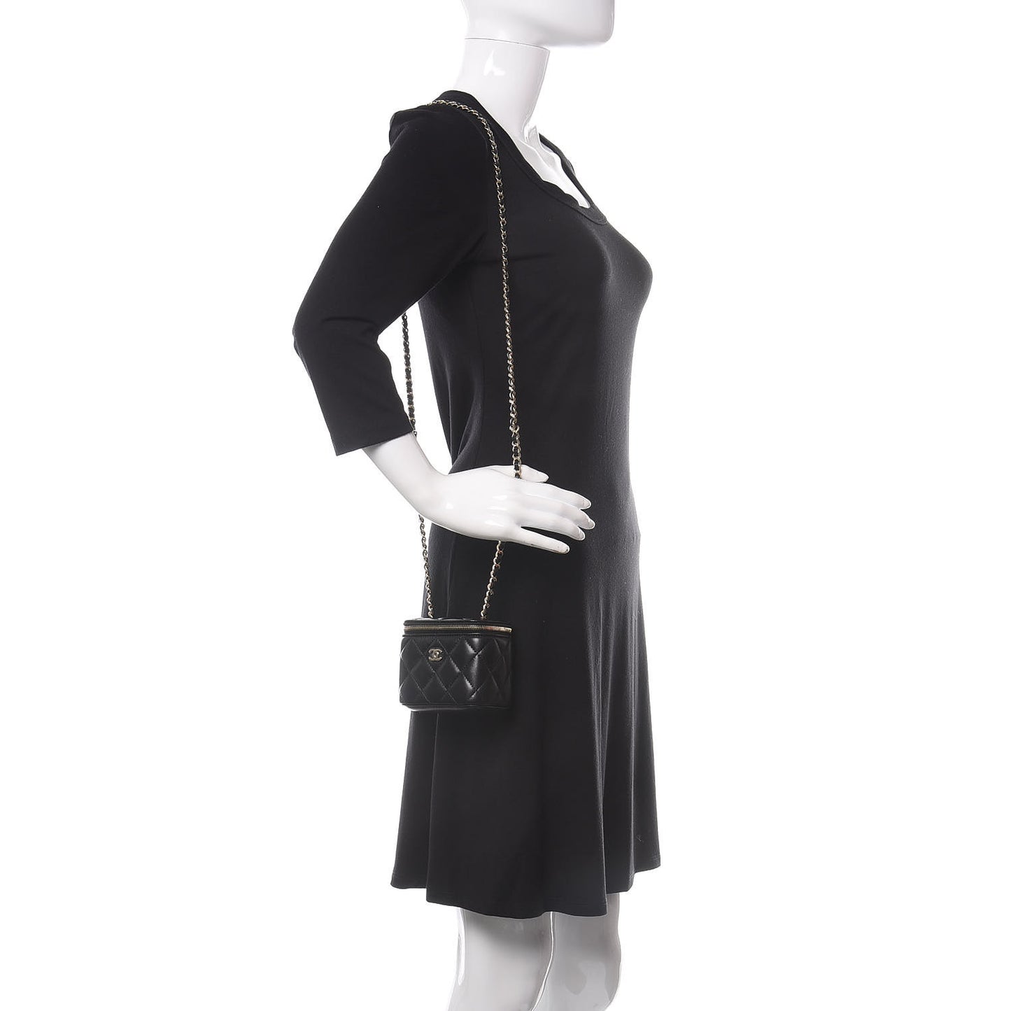 Lambskin Quilted Mini Vanity Case With Chain Black