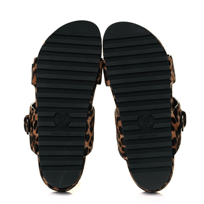 Louis Vuitton Calfskin Pony Hair Leopard Bom Dia Mule Sandals 38 Cognac Brown 5 of 9