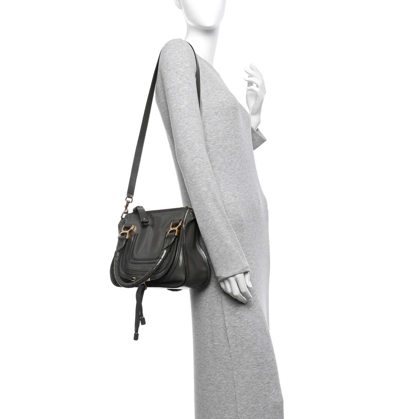 Natural Shiny Calfskin Small Marcie Satchel Flannel Grey
