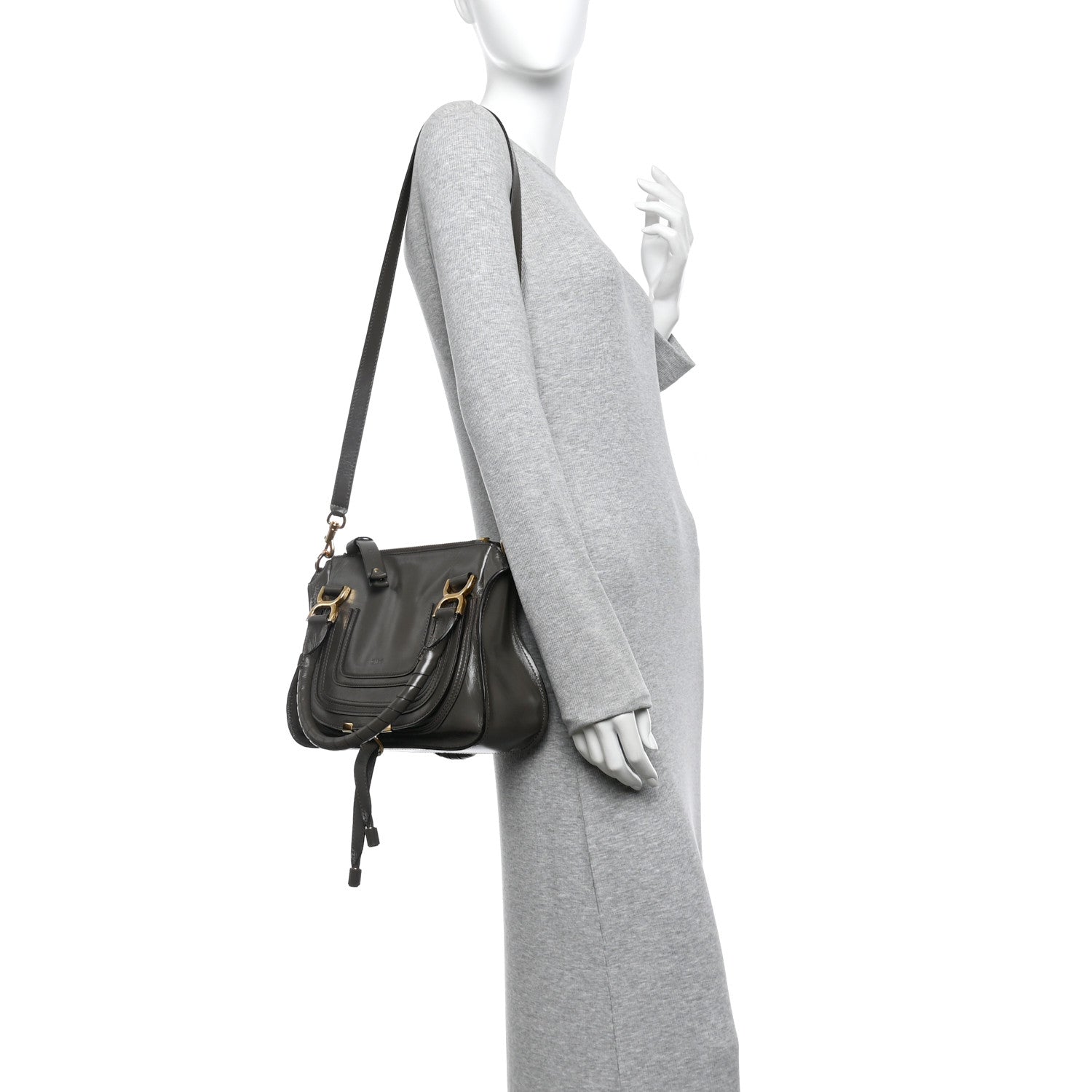 Chloe Natural Shiny Calfskin Small Marcie Satchel Flannel Grey 2 of 10