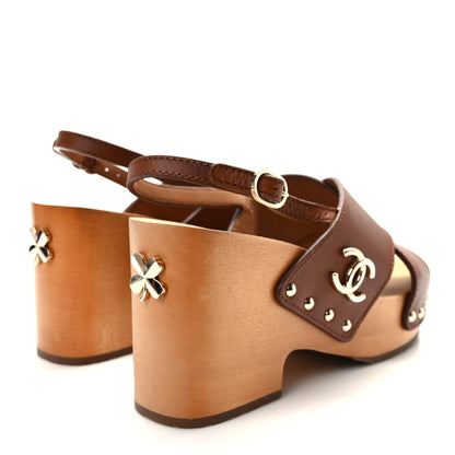 Chanel Calfskin Studded Slingback Clog Sandals 37 Dark Brown 4 of 10