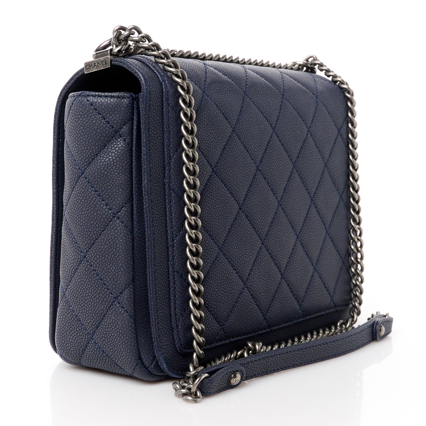 Washed Caviar Quilted Small Square Turn Around Ligne Flap Navy