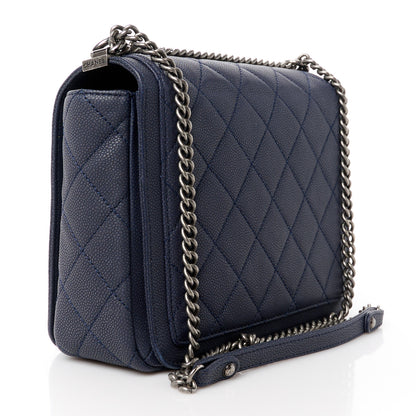 Chanel Washed Caviar Quilted Small Square Turn Around Ligne Flap Navy 4 of 12