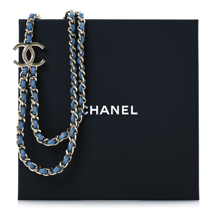 Chanel Metal Denim CC Double Chain Necklace Blue Gold 7 of 7
