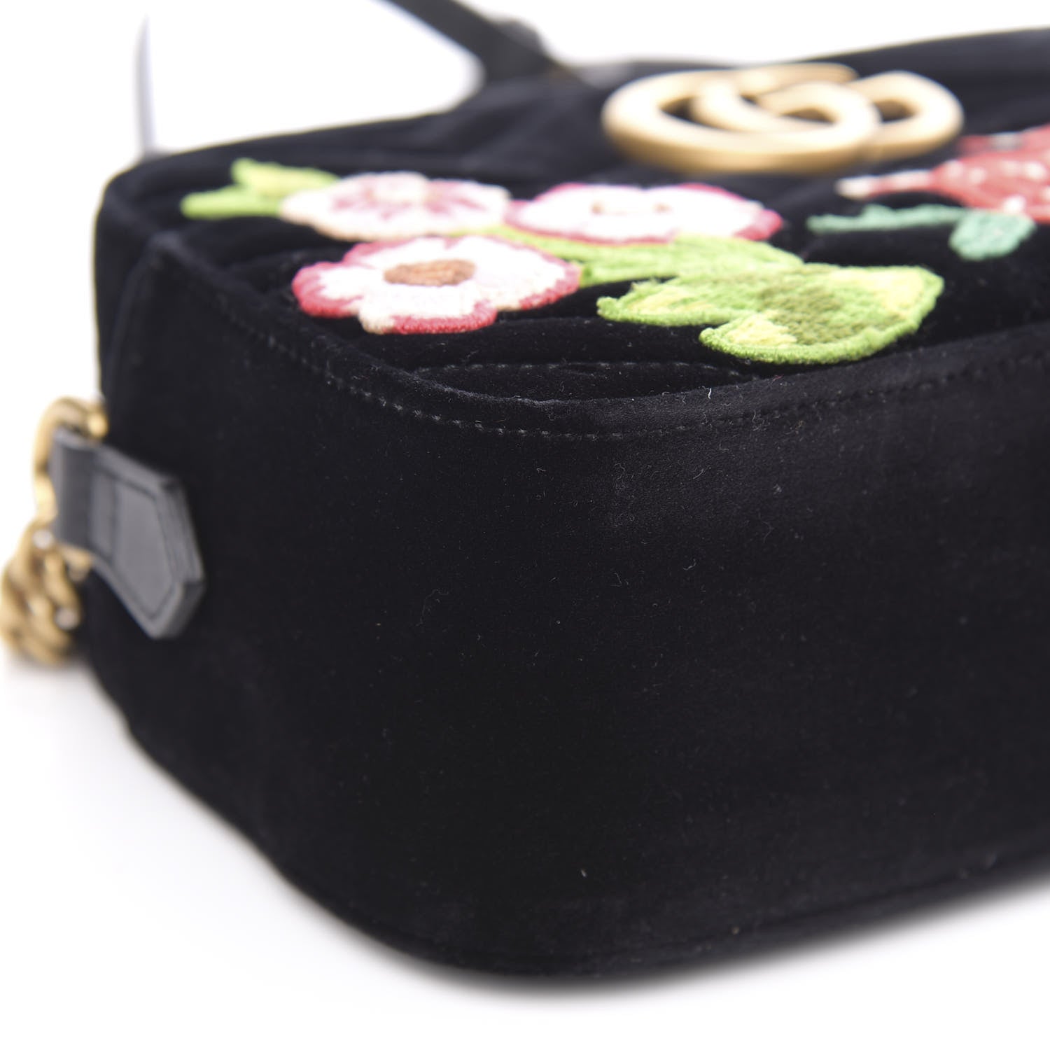 Gucci Velvet Matelasse Deer Embroidered Small GG Marmont Chain Shoulder Bag Black 9 of 10