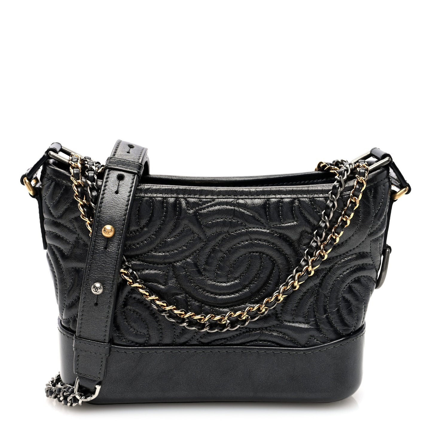 Aged Calfskin CC Quilted Small Gabrielle Hobo Black