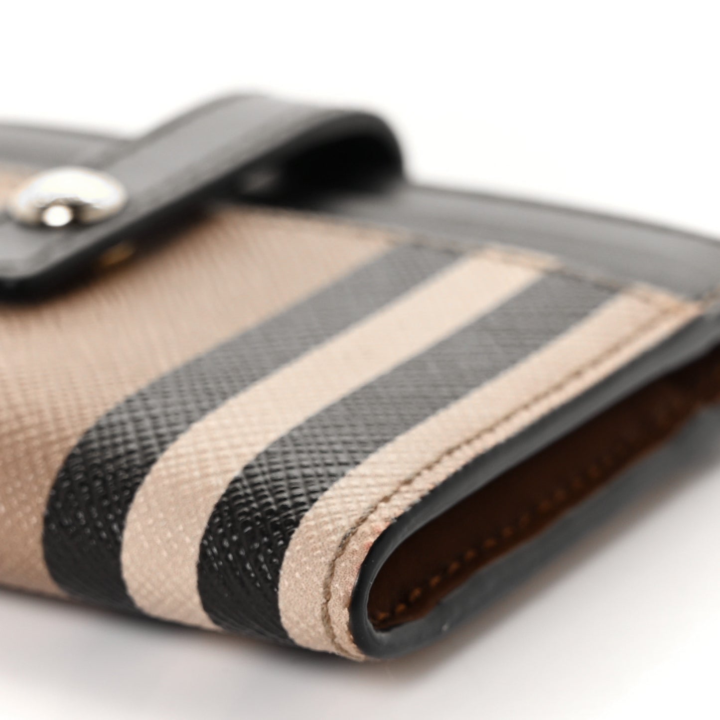 E-Canvas Calfskin Icon Stripe Folding Card Case Archive Black