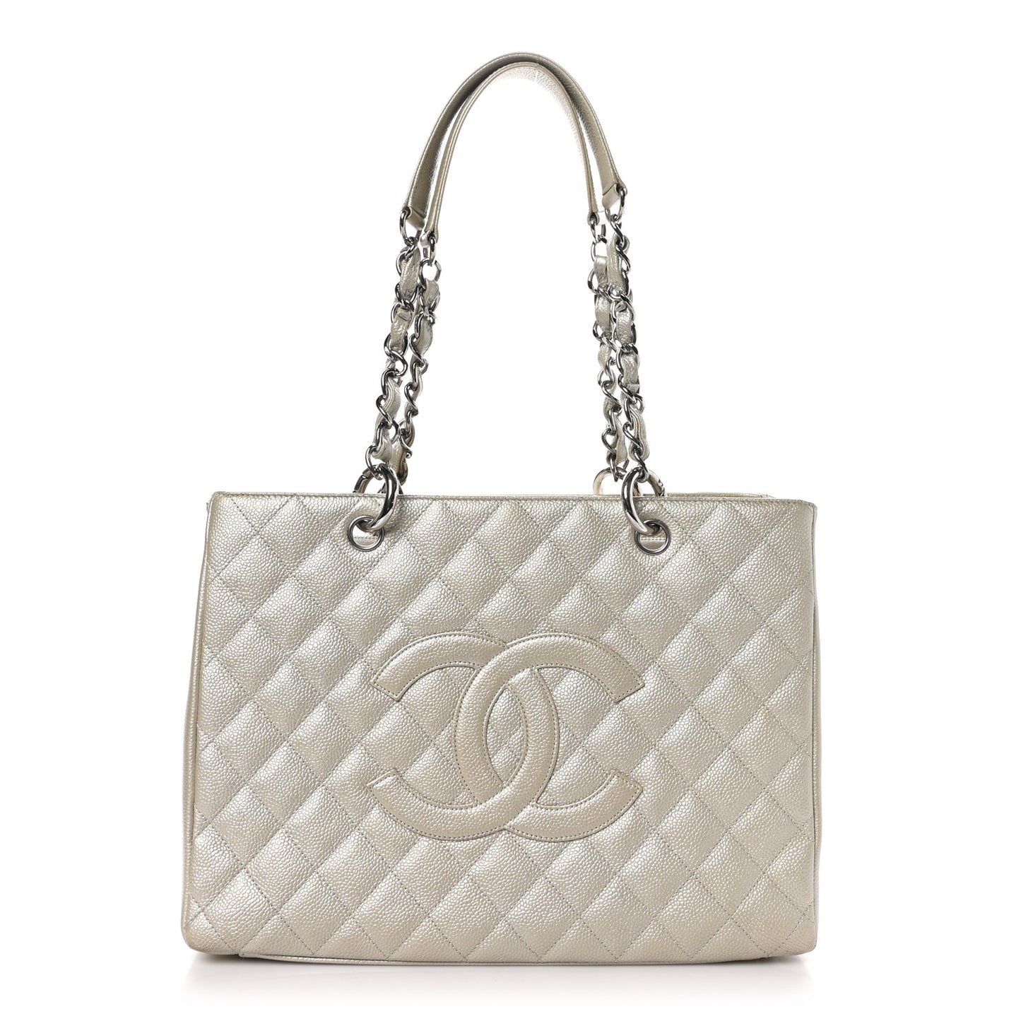 Metallic Caviar Quilted Grand Shopping Tote GST Pearl
