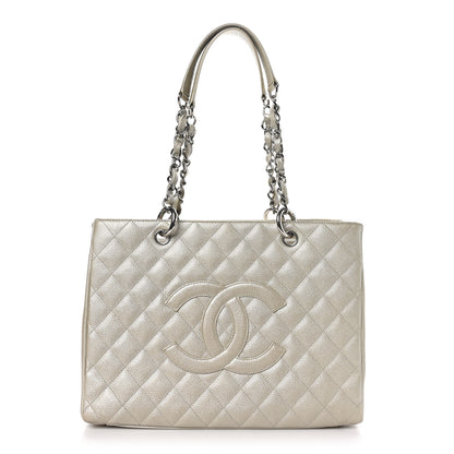 Chanel Metallic Caviar Quilted Grand Shopping Tote GST Pearl 1 of 11