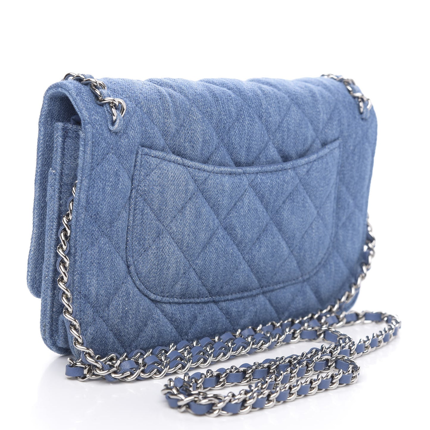 Denim Quilted Chain Around Wallet on Chain WOC Blue