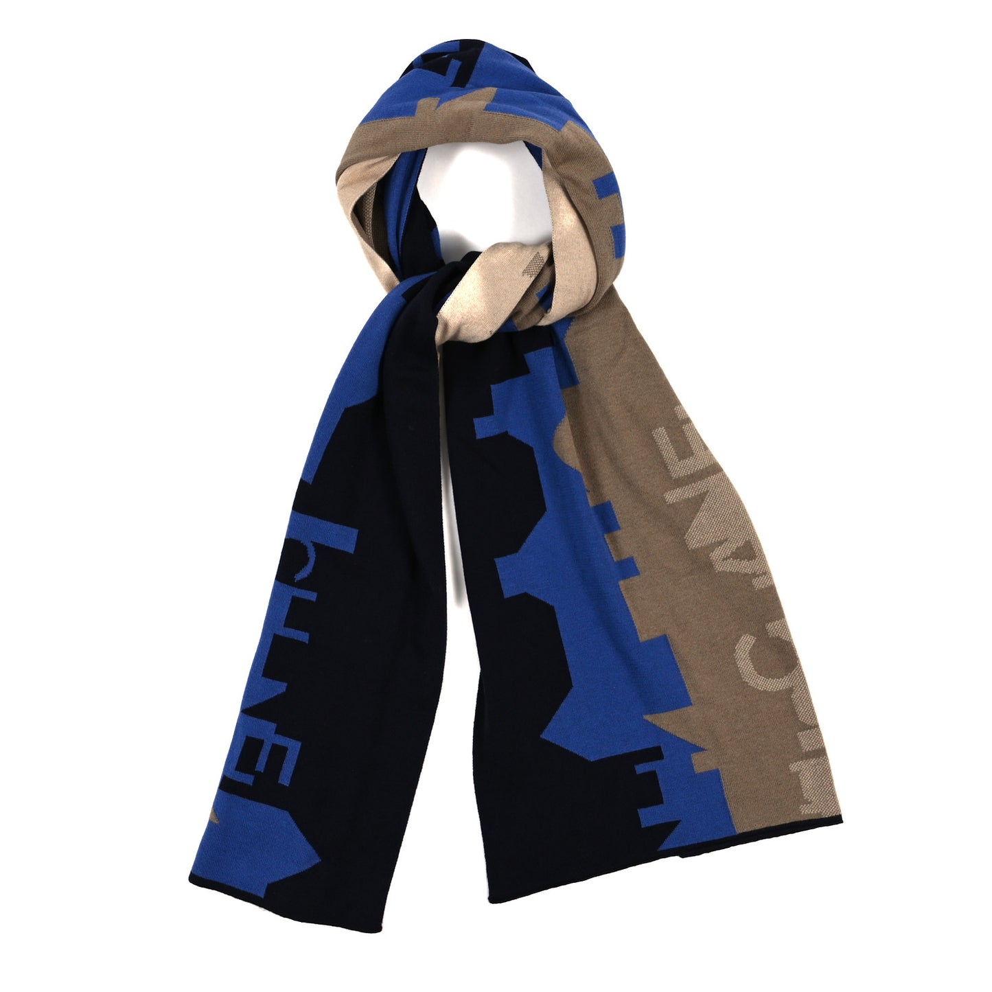 Knit Logo Printed Stole Blue Beige