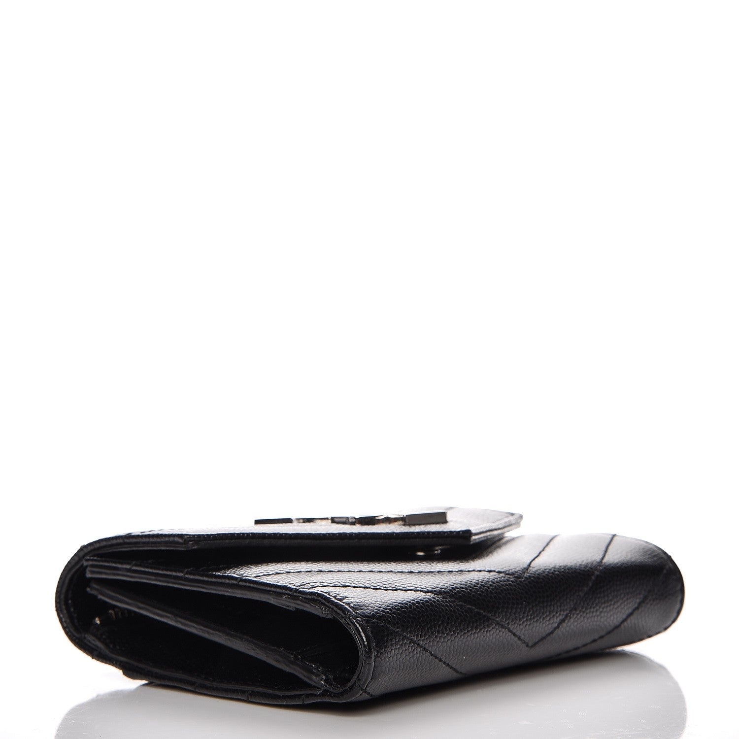 Saint Laurent Grain De Poudre Matelasse Chevron Monogram Compact Tri Fold Wallet Black 4 of 7