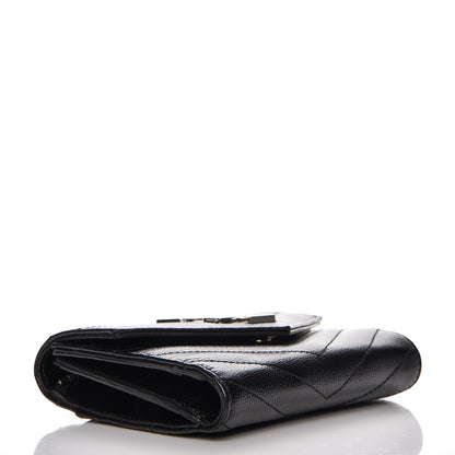 Saint Laurent Grain De Poudre Matelasse Chevron Monogram Compact Tri Fold Wallet Black 4 of 7