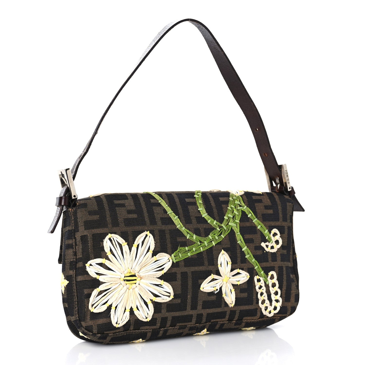 Fendi Zucca Flower Applique Baguette Tobacco 3 of 10