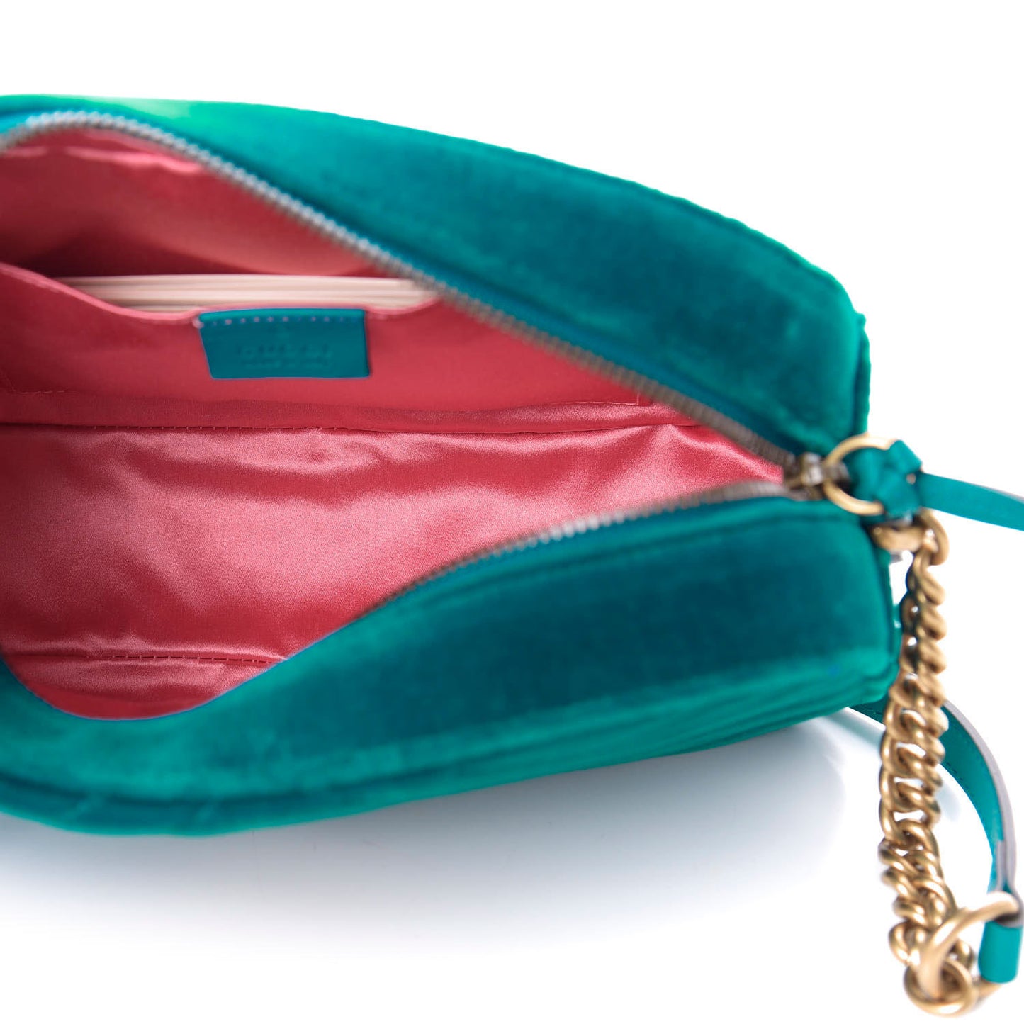 Velvet Matelasse Small GG Marmont Chain Shoulder Bag Pavone Cyan