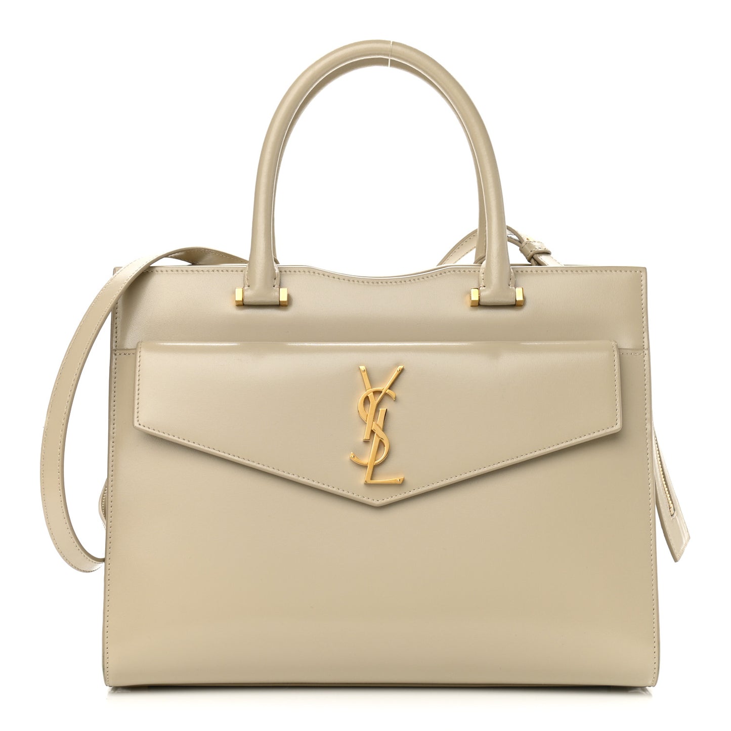 Shiny Calfskin Medium Uptown Tote Sea Salt
