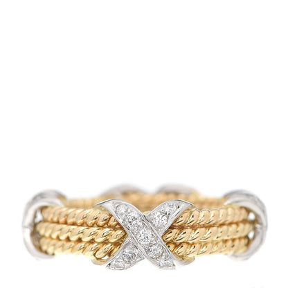 Tiffany 18K Yellow Gold Platinum Diamond Schlumberger Rope 3 Row X Ring 50 5.25 1 of 4