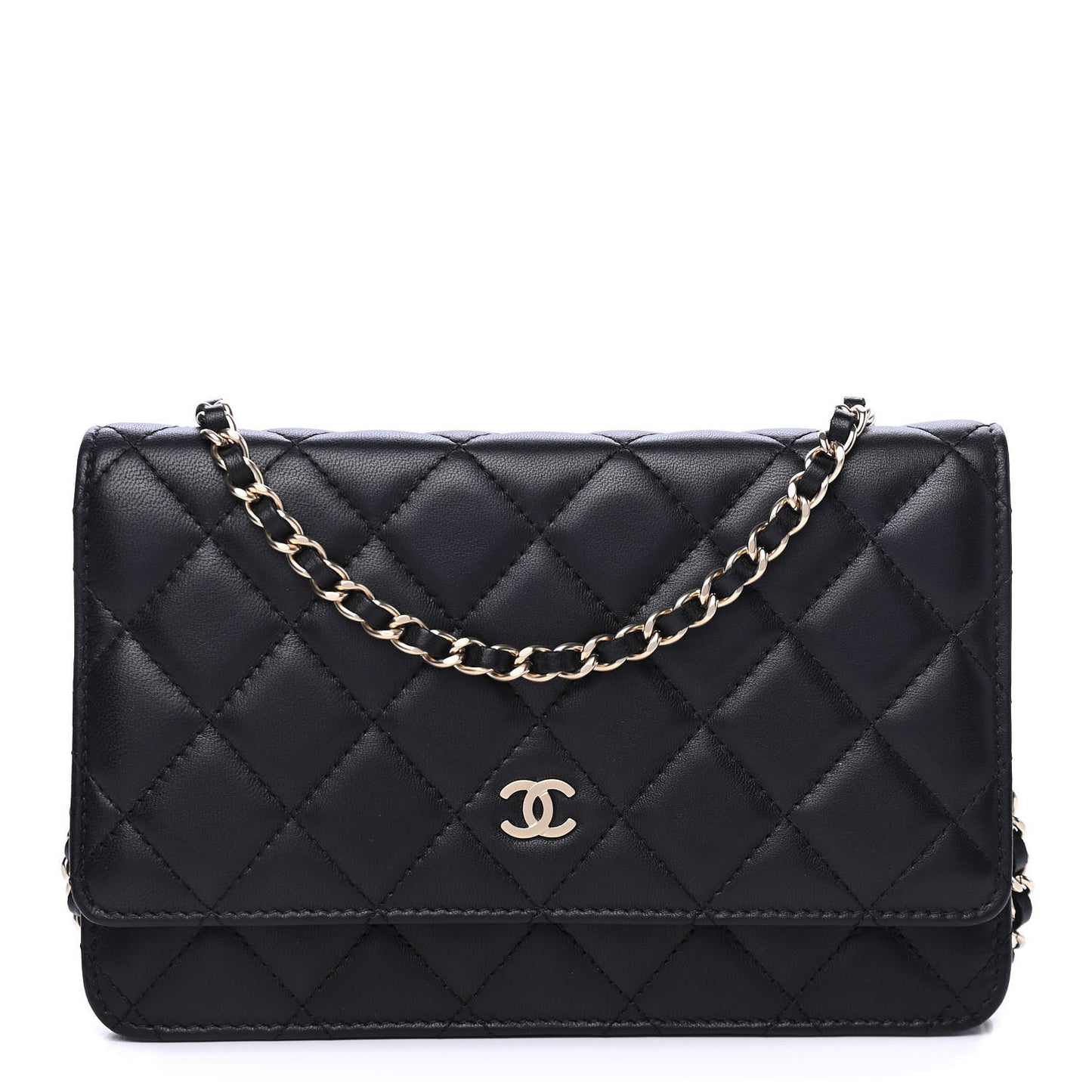 Lambskin Quilted Wallet On Chain WOC Black