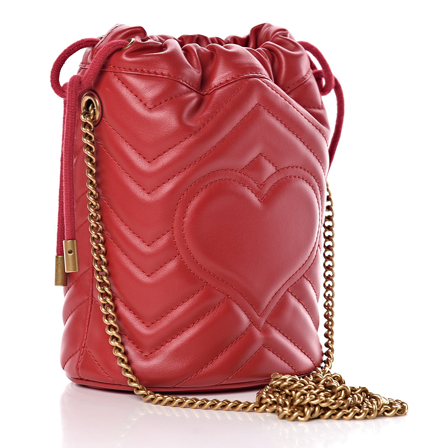 Gucci Calfskin Matelasse Mini GG Marmont 2.0 Bucket Bag Hibiscus Red 3 of 10