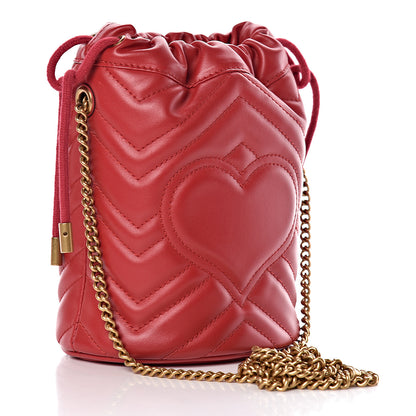 Gucci Calfskin Matelasse Mini GG Marmont 2.0 Bucket Bag Hibiscus Red 3 of 10