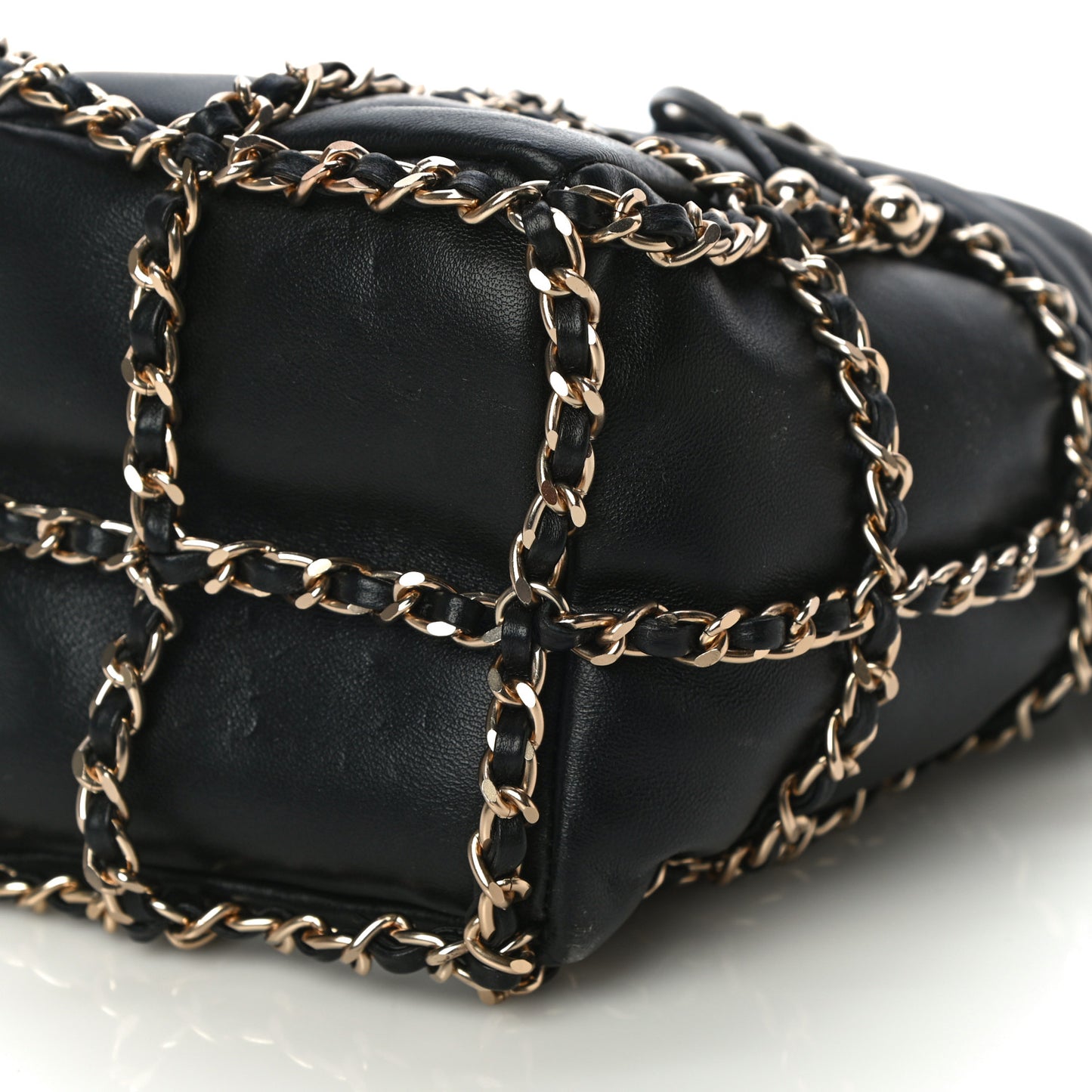 Lambskin Bucket Chain Drawstring Bag Black