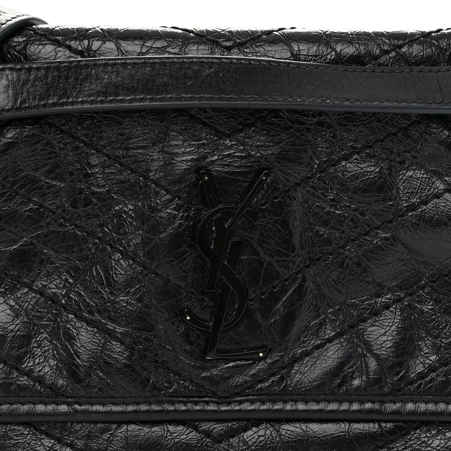Crinkled Calfskin Matelasse Monogram Baby Niki Chain Satchel Black