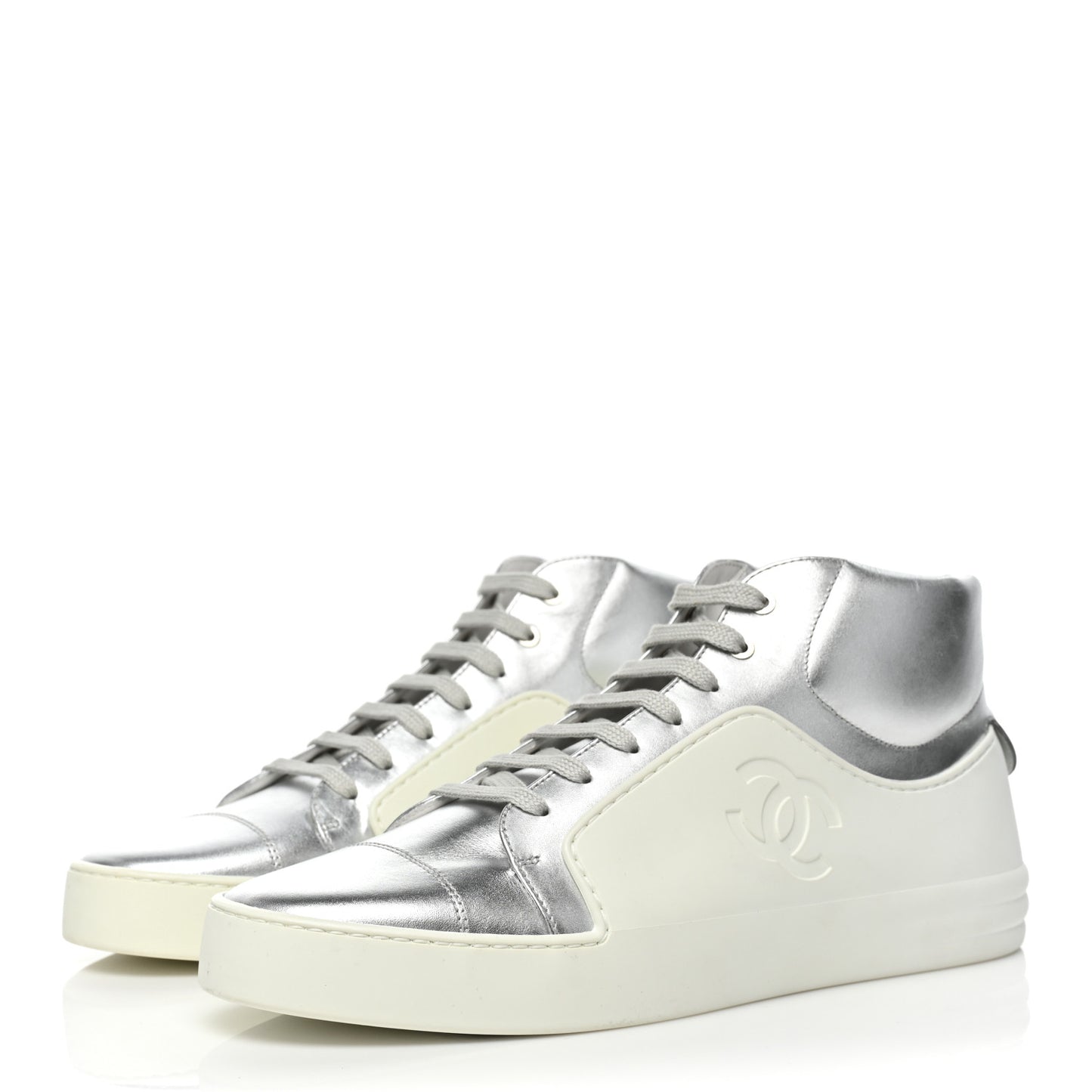 Patent Lambskin High Top Sneakers 41 White Silver