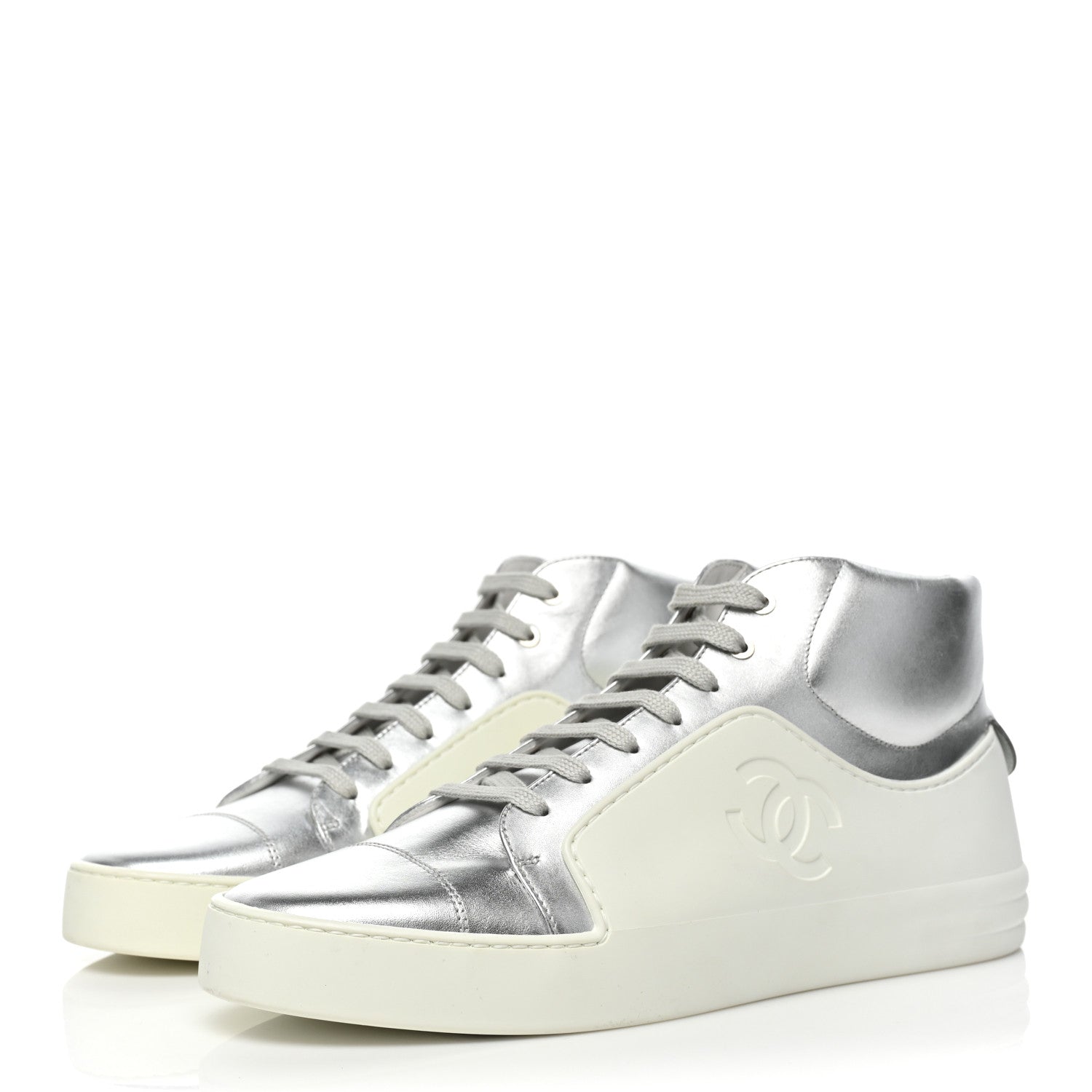 Chanel Patent Lambskin High Top Sneakers 41 White Silver 3 of 10
