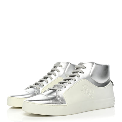Chanel Patent Lambskin High Top Sneakers 41 White Silver 3 of 10