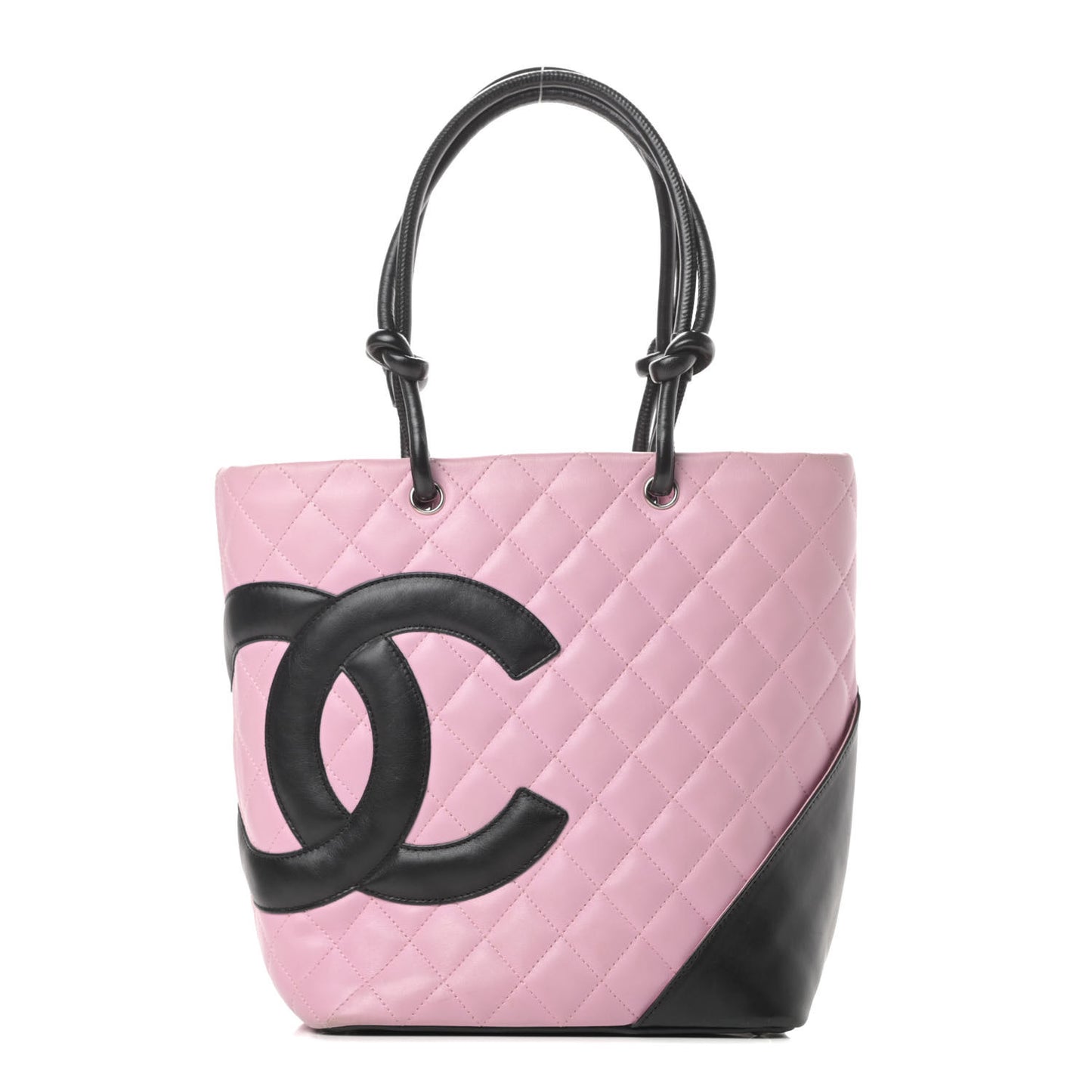 Calfskin Quilted Medium Cambon Tote Pink Black
