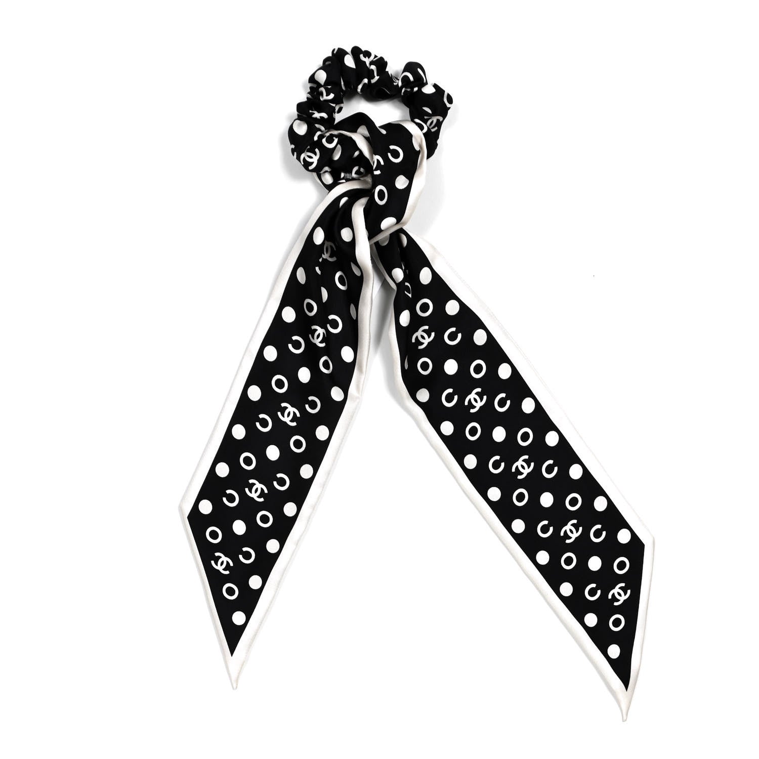 Chanel Silk CC Twilly Hair Tie Black White 1 of 6