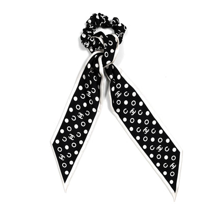 Chanel Silk CC Twilly Hair Tie Black White 1 of 6