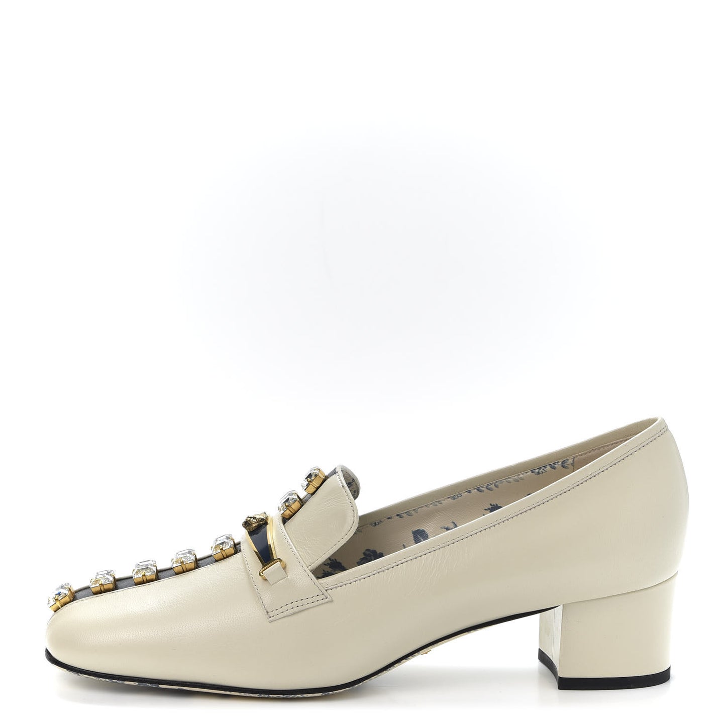 Goatskin Crystal Mid-Heel Loafer Pumps 41 Ivory